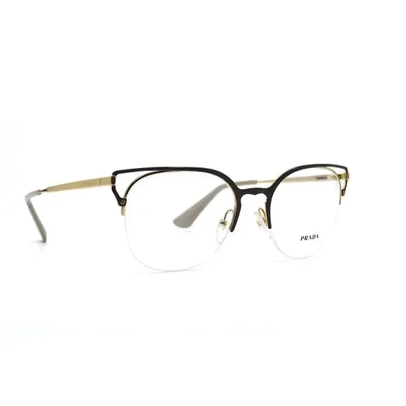 PRADA PR 64U 98R1O1 BROWN GOLD DEMO LENS AUTHENTIC EYEGLASSES FRAME - Picture 3 of 12
